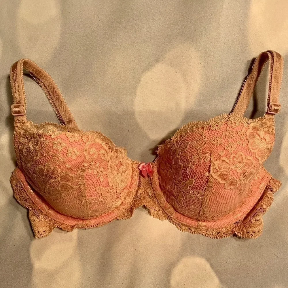 PINK WITH NATURAL LACE DREAM ANGELS LINED DEMI 32C